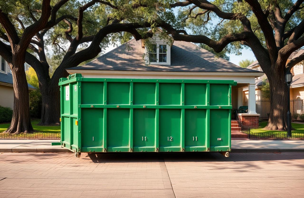 BinGo roll-off dumpster rental delivered in front of a historic Fairmount bungalow in Fort Worth, TX