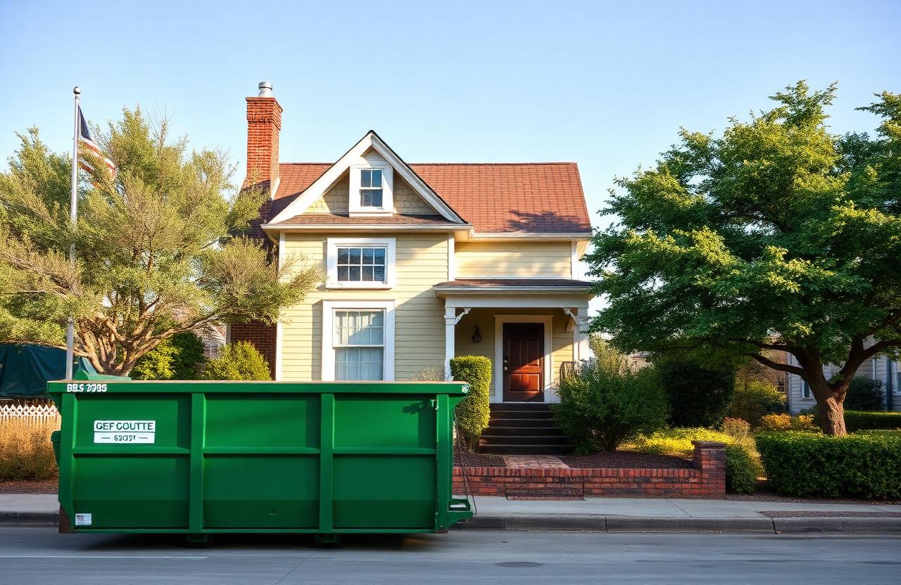 Roll-off dumpster rental at an older home near the historic downtown square in McKinney, TX
